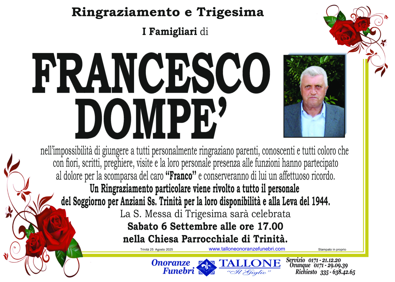 <br />
<b>Warning</b>:  Undefined variable $info in <b>/home/tallone/public_html/ringraziamenti.php</b> on line <b>68</b><br />
Francesco Dompè